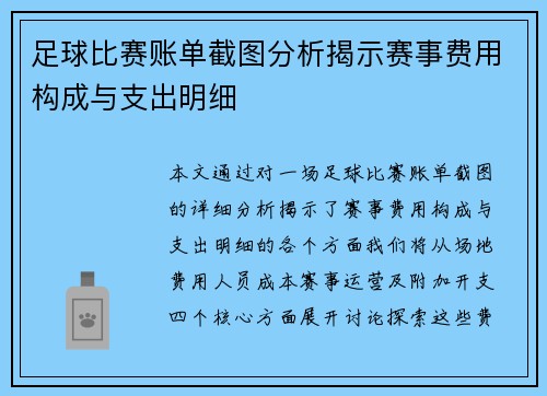 足球比赛账单截图分析揭示赛事费用构成与支出明细